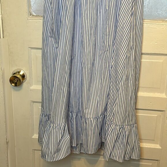Women’s Blue and White Striped Midi Sundress Ruffled Shoulder Size 2XL - Picture 7 of 7